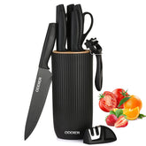 Oddier knife set in block demonstrates organized storage and quick access for prep.