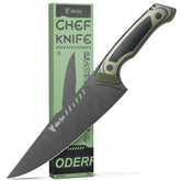 ODERFUN 8-Inch knife blade close-up showing durable German steel for lasting sharpness