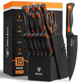 ODERFUN knife block set with dishwasher-safe blades for easy cleanup.