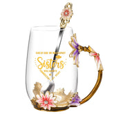 OEAGO enamel tea mug with purple flowers for elegant sipping.