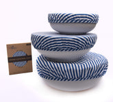 OhBerry blue striped bowl covers in use on a 6–9 inch bowl for fresh storage