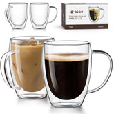 OJA double-wall glass mugs set of four for versatile hot and cold beverages.