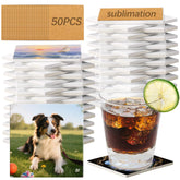OKBA 50-pack square ceramic coaster with cork back, ideal for sublimation projects.