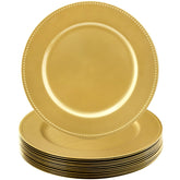 Okllen gold charger plate with beaded edge for elegant table settings.