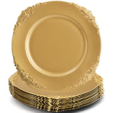 Okllen gold charger plates with embossed rim for elegant table decor.