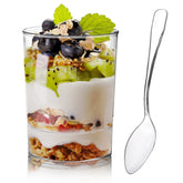 Okllen mini 3 oz dessert cups in clear round design for elegant presentations.