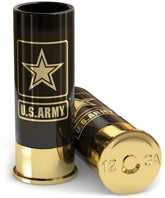 Old Southern Brass Army shot glasses 4-pack front view, sturdy plastic for reliable toasts