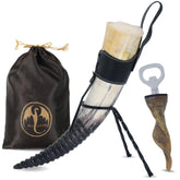 OLDEMPEROR Viking horn with stand for authentic Norse drinking display
