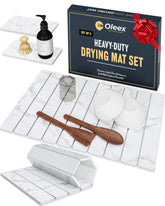 OLEEX large 24x16 stone dish drying mat on counter dries dishes quickly.