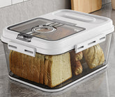 Olimingse bread box on countertop with airtight seals keeping bread fresh