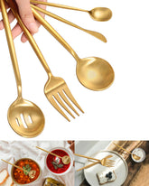 Ollex 5-piece matte gold serving utensils large fork for elegant buffet service