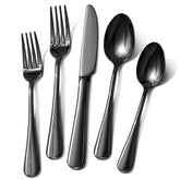Ollex dinner knives in black flatware with a mirror finish for precise cutting.