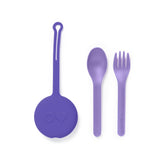 OmieBox lilac case with utensils ready for school lunches