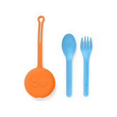 OmieBox kids utensils pod in sunrise color for on-the-go meals.