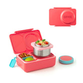OmieBox UP cherry pink bento—stylish lunch solution that keeps meals warm and kids organized.