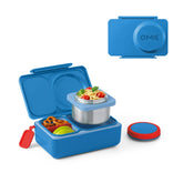 OmieBox UP lunchbox front view with organized kid-friendly compartments.