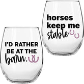On The Rox Drinks horse glasses with Horses Keep Me Stable design for durable everyday use