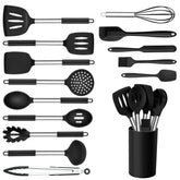 Onader 15-piece silicone utensil set with holder, ideal for keeping nonstick pans scratch-free.