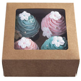 ONE MORE kraft cupcake box with clear window showcases treats securely for pickup.