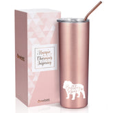 Onebttl rose gold 20oz tumbler top view shows spill-free portability for daily use.