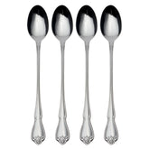 Oneida True Rose iced tea spoons set of four, silver finish, ideal for everyday dining.