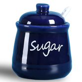 ONTUBE ceramic sugar bowl with lid and spoon in navy, 12oz capacity.