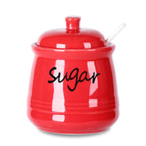 ONTUBE ceramic sugar bowl with red lid and spoon, dishwasher-safe for easy daily use