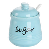 ONTUBE ceramic sugar bowl with turquoise lid and spoon for easy sugar access.