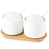 ONTUBE ceramic sugar bowl with lid and spoon – two-pack for organized countertops