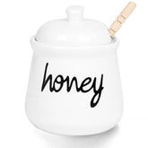 ONTUBE honey jar with dipper and lid in white ceramic, ready for table use