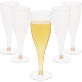 Oojami 30-pack champagne flutes with gold glitter, ideal for weddings and celebrations.