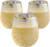 Oojami 48-piece stemless wine glasses with gold rim for elegant toasts.