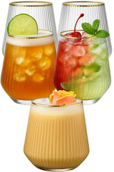 Oojami Ripple Origami glasses front view, durable stemless design for outdoor entertaining.