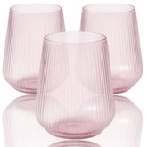 Oojami Ripple Origami stemless pink 12oz wine glass for stylish indoor or outdoor sipping.