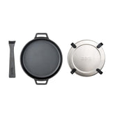 Ooni Cast Iron Skillet 9in with removable handle for easy oven transfers.