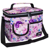 OPUX insulated lunch bag floral purple front view with leakproof design for work and school