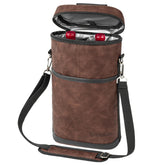 OPUX two-bottle wine carrier tote with front pocket, ideal for travel and picnics.