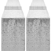 OQSC sequin table runner 72in silver, left view, adds wedding sparkle to tables.