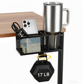 OrgaFocus 4-in-1 clip-on cup holder attached to a desk for stable beverage access