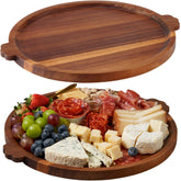OrganicVilo Charcuterie Board, round Acacia wood tray with handles for easy serving.