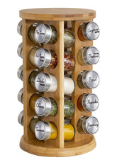Orii 20-jar bamboo spice rack with rotating base for easy access.