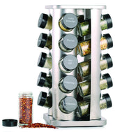 Orii 20-Jar Spice Rack with rotating base on a countertop for easy access.
