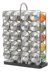 Orii 20-jar spice rack standing with organized jars for quick seasoning.