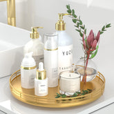 Oroyutor 12in Gold Lazy Susan on table top for easy access to condiments.