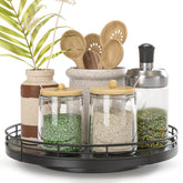 Oroyutor 9-inch oak wood lazy susan turntable for smooth cabinet access.