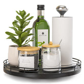 Oroyutor oak lazy Susan turntable on kitchen counter for organized spices