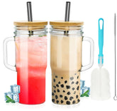 OTOB 24oz glass tumbler with handle for easy one-handed carrying.