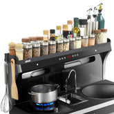 OTraki magnetic stove-top shelf with 16-32 inch reach for secure spice storage.