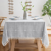 Oubonun cotton linen tablecloth showing wrinkle-resistant fabric and waterproof coating for everyday dining.