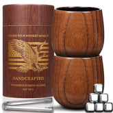 OUHT Charred Wooden Bourbon Glass front view highlights artisanal grain for a rustic display